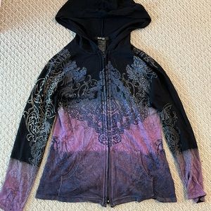 ombre purple black graphic hoodie with gemstones